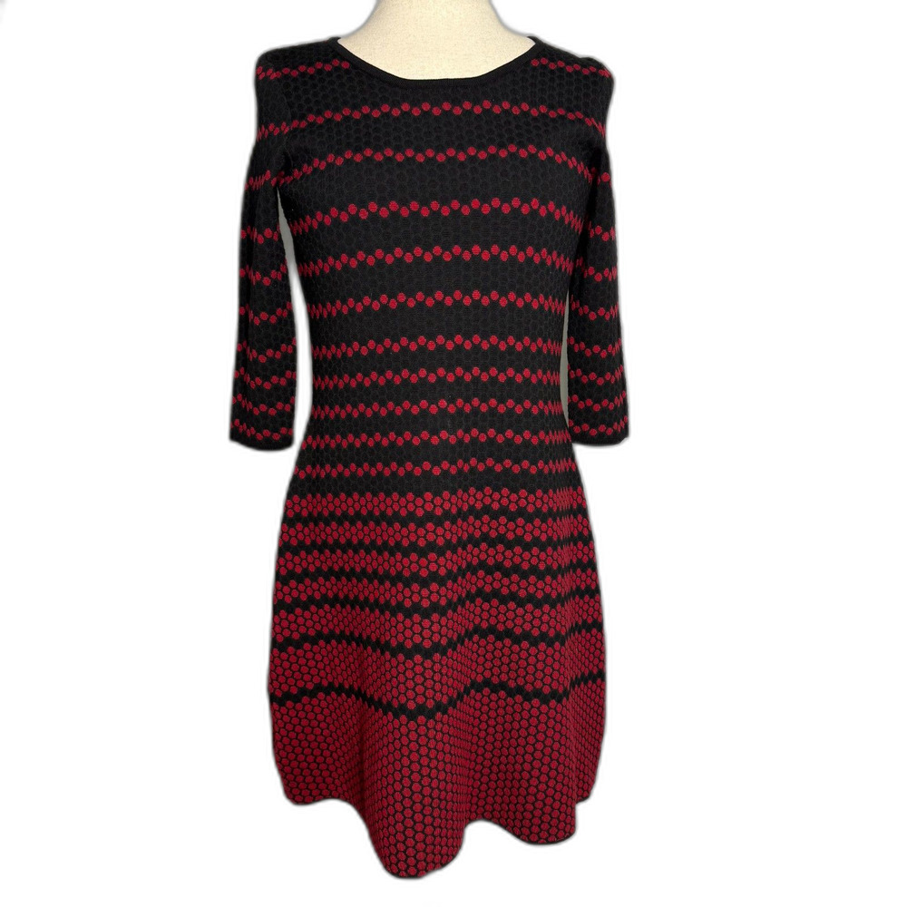 Gabby Skye Polka Dot Patterned Sweater Dress, Size L, Red and Black